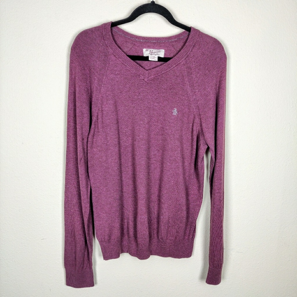 Penguin maroon purple v neck sweater 100 cotton